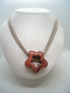 Choker in Silver 925 and Flower in Natural Red Jasper - Hard Stone Necklace - Picture 1 of 9
