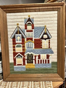 Crewel Longstitch Embroidery Framed Picture Detailed Victorian House - Picture 1 of 16