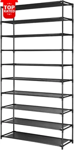 Black Shoe Rack 18 Pair Storage Organizer Adjustable Cabinet Shelf - Picture 1 of 12