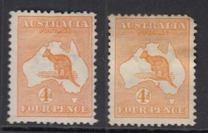 AUSTRALIA SG6 & Sg6a 1913 4d ORANGE/YELLOW MTD MINT - both examples - Picture 1 of 2