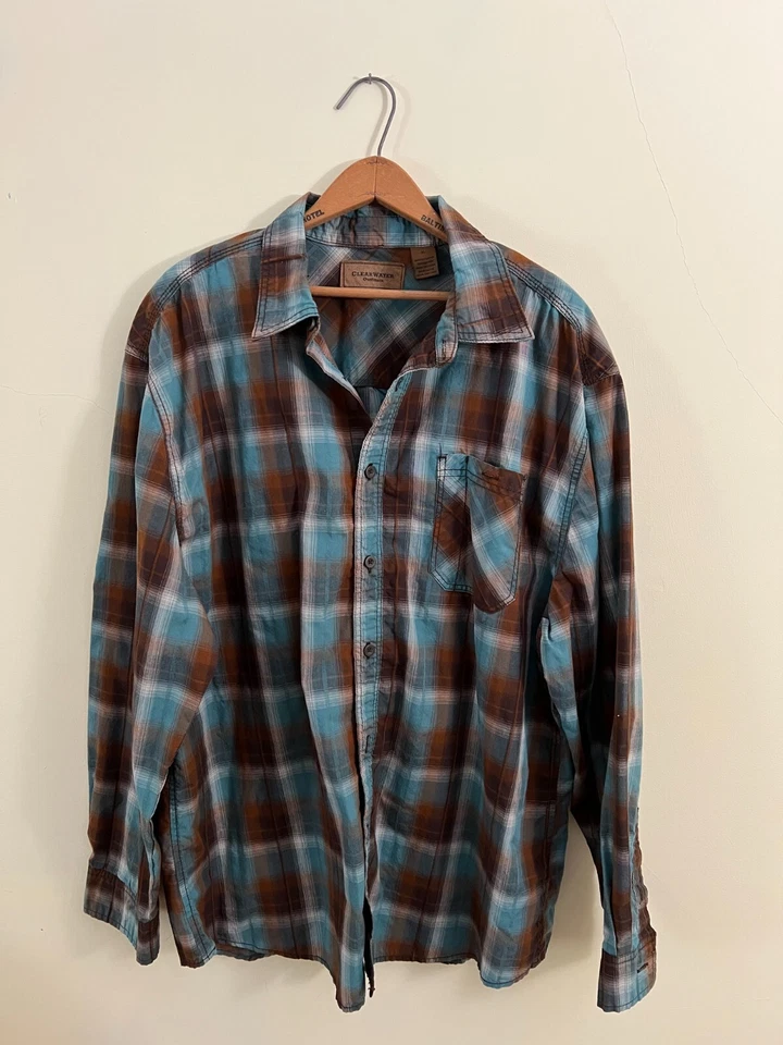 Camisa L/S a Cuadros Clearwater Outfitters Para Hombres XL Verde Azulado, Marrón y Gris Foto 1 de 3