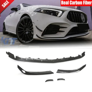 For Benz W177 V177 A45 2020UP Real Carbon Front Bumper Lip Splitter Canards Fins - Picture 1 of 8