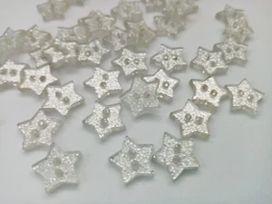 10 Silver Glitter Star Buttons 13mm (1/2") Acrylic Star Sewing Buttons - Picture 1 of 2