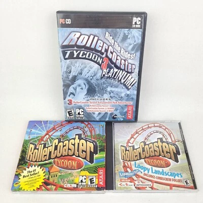 PC Game Lot: RollerCoaster Tycoon, Loopy Landscapes Expansion, & 3 Platinum - Image 1 of 4