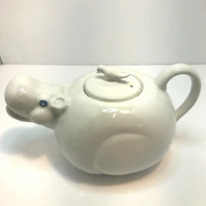 Vintage Carlton Ware weiß Nilpferd Teekanne mit Vogel auf Rückseite Made in England gebraucht - Bild 1 von 12