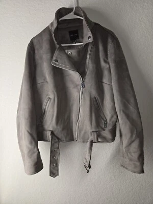 New Look Gray Suede Jacket, Faux Suede Moto Jacket in Gray Size 12 - Image 1 of 4