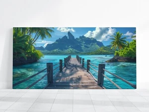 Bora Bora Beach French Polynesian Canvas Art, Tropical Seascapes Landscape Print - Picture 1 of 10