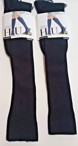 LADIES HUE BLACK CLASSIC RIB KNEE SOCKS RAYON BLEND 2 PR ONE SIZE FITS 6-9 NWT - Picture 1 of 5
