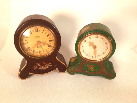 Estate Lot of 2 Swiss Musical Alarm Clocks from the 1950s, Both Run Cover