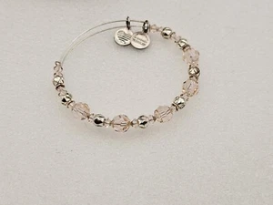 Alex & Ani Silver "Peony Pink " Swarovski Beaded Charm Bangle Bracelet 💫 - Picture 1 of 11