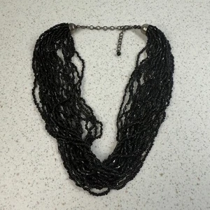 Black Seed Bead Thick Multi Strand 19" Long Collar Statement Necklace - Picture 1 of 9