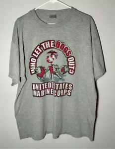 Vintage USMC US Marine Corps Who Let The Dogs Out Gray Short Sleeve T-shirt XL - Picture 1 of 8