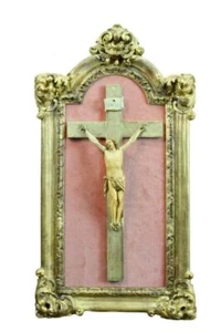 French Antique Religious Hand Carved Gilded Wood Frame, Wall Crucifix - Picture 1 of 12