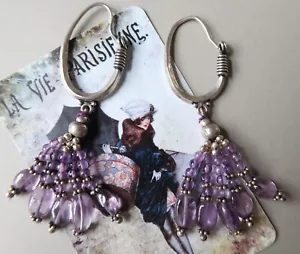 Vintage 7.5cm Long Sterling Silver Amethyst Dangle Earrings - Picture 1 of 6