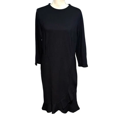 Vestido Vaina J. Jill Talla L Ponte Tejido Volantes Azul Marino Cápsula Mínima Oficina Foto 1 de 4