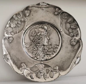Vtg c1900 Bitter & Gobbers Imperial Alphonse Mucha Art Nouveau Pewter Wall Plate - Picture 1 of 17