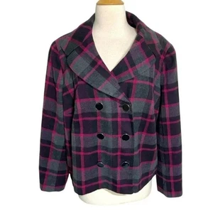 Worthington 1X black pink grey plaid double breasted coat - Picture 1 of 7
