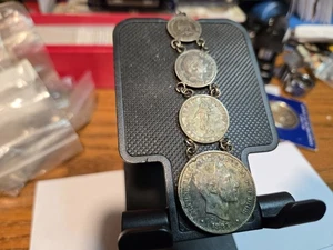 SILVER 4 Coin Philippine watch Fob/key Chain 1885-1912s. NICE - Picture 1 of 9