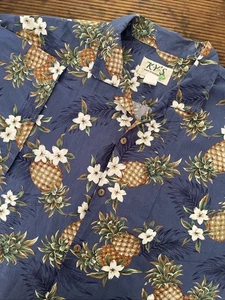KY’s Made In Hawaii Blue 100% Cotton Tropical Pineapple Hawaiian Shirt Size XXL - Picture 1 of 9