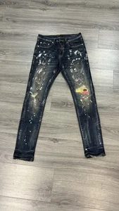 PURPLE BRAND P001 LOW RISE SLIM DISTRESSED MEN'S JEANS Size 30 Paint Splatter - Picture 1 of 7
