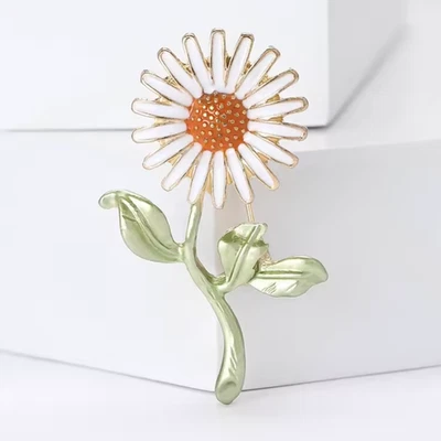 Broche retrô esmalte girassol tom dourado folha broche joia verão unissex presente EUA - Imagem 1 de 4