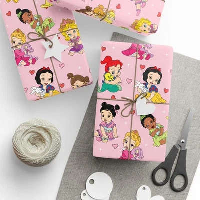 Pink Fairytale Princess Wrapping Paper, Cute Christmas Gift Wrap for Girls - Image 1 of 4