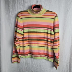 Vintage Talbots Petites PL Stripe Turtleneck Cotton Blend Sweater Light Academia - Picture 1 of 6