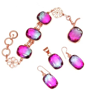 Pulseras y pendientes bioturmulian chapados en oro rosa de 14 quilates para joyería de 7-8"" - Imagen 1 de 9