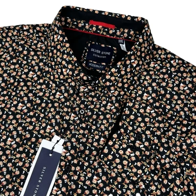 NUEVO CON ETIQUETAS Camisa Colección Piedra Plateada Para Hombres XXXL Floral Abotonada Ajuste Moderno Retro Foto 1 de 4