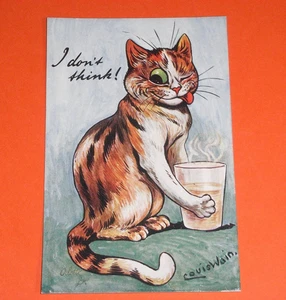 ORIGINAL LOUIS WAIN SIGNED ANTHROPOMORPHIC TUCK CAT POSTCARD, WATERS, No. 8614 - Picture 1 of 2
