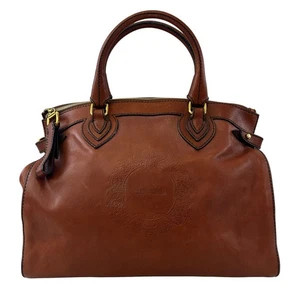 ROBERTO CAVALLI Leder Handtasche Umhängetasche groß braun Logo geprägt Vintage - Bild 1 von 14