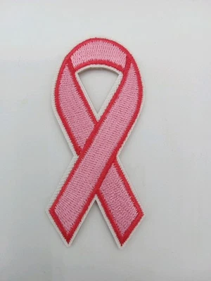 Pink Breast Cancer Awareness Ribbon Embroidered Iron On Patch See photo for size - Image 1 of 2