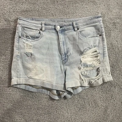 American Eagle Womens Mom Shorts High Rise Denim Light Wash Size 14 Distressed - Image 1 of 4