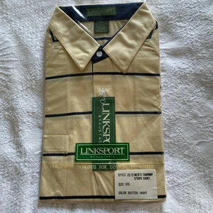 NUEVO CON ETIQUETAS Polo de Golf LINKSPORT Vintage Años 90 Amarillo Azul Marino Rayas Bolsillo Talla XXL - Imagen 1 de 6