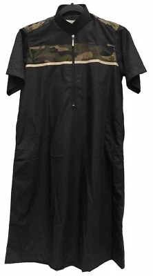 Al-Aseel Kurta  Thobe Black Camo Boys Size 40 Short Sleeves 1/4 Zipper Neck - Image 1 of 4