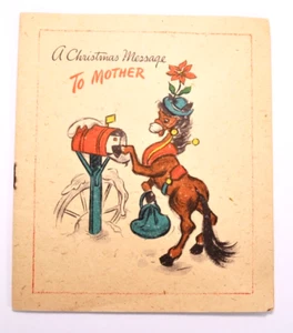 Cute 1940s A Christmas Message to Mother Greeting Card/Story Horse & Pony - Picture 1 of 7