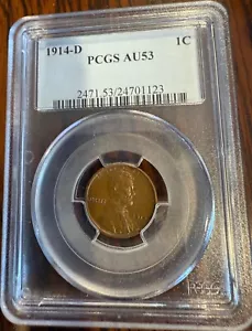 RARE KEY DATE 1914 D US LINCOLN WHEAT PENNY PCGS AU53 SLABBED GRADED - Picture 1 of 5
