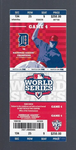 CLINCHER GAME #4 WORLD SERIES 2012 GIANTS @ TIGERS FULL UNUSED BASEBALL TICKET Cover