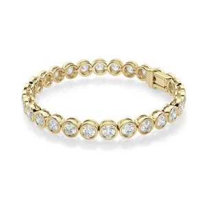 10 Ct Round Cut Lab-Created Diamond Bezel Tennis Bracelet 14K Yellow Gold Plated - Picture 1 of 4