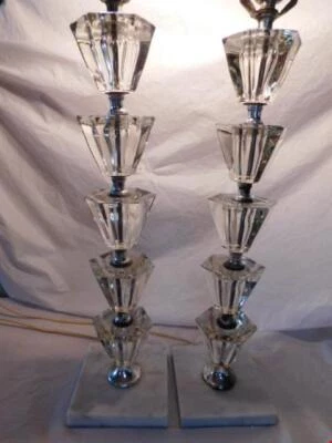 Juego de lámparas de mesita de noche vintage Hollywood Regency cristal mediados de siglo glam pr Foto 1 de 4