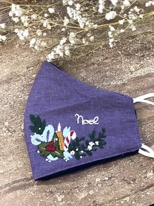 Christmas Handmade Embroidered Reusable Washable Fabric Linen Face Mask-High Q - Picture 1 of 1