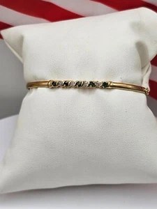 Vintage 10K yellow gold Diamond Emerald bracelet - Picture 1 of 14