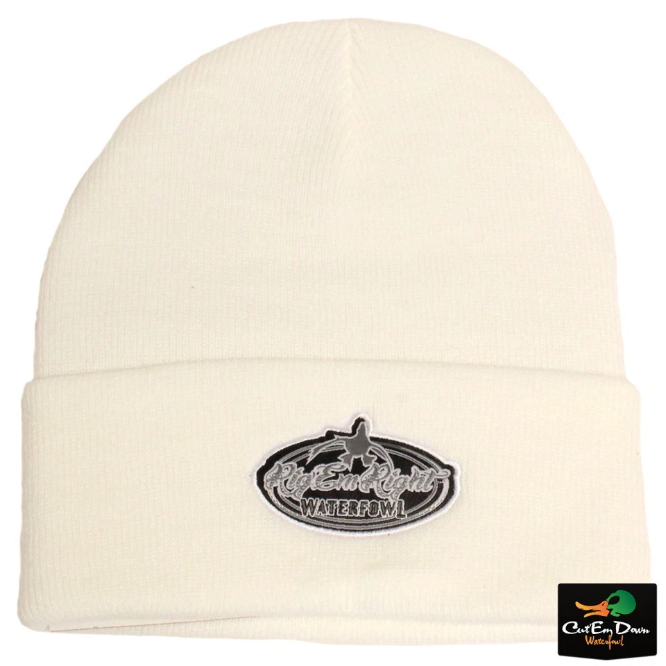 RIG'EM RIGHT WATERFOWL HEAVY WEIGHT WHITE BEANIE SKULL CAP HAT TOBOGGAN - Image 1 of 1