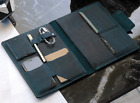 Briefcase iPad Laptop cover jacket pen Holder cow Leather case bag blue w285