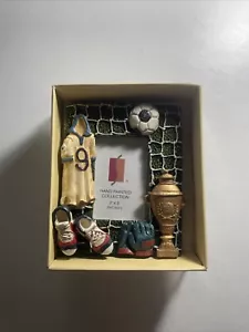 Kids Soccer Themed Picture Frame 2”x3” Photo Fit. Hand Painted. (E) - Picture 1 of 3