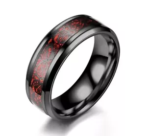 Mens Vintage Steel Dragon Patch Striped Ring Red/Black Size 11 - Picture 1 of 2