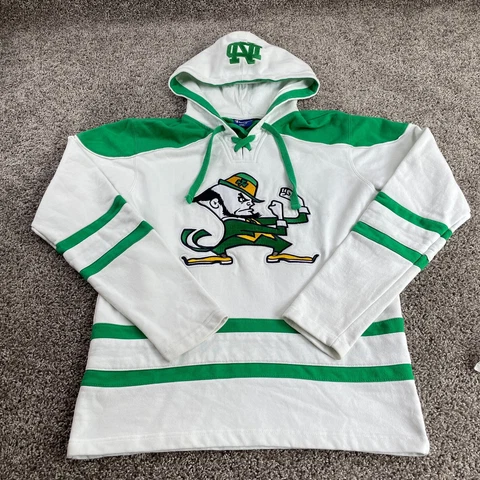 Notre Dame Fighting Irish Hoodie Mens Medium White Green Champion Heritage Cover