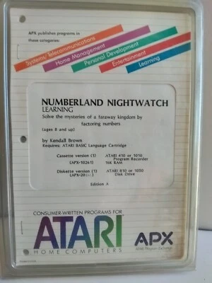 Numberland Nightwatch Atari 400/800/XL/XE Disk w/manual APX-20261 Plastic cover - Image 1 of 2