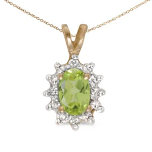10k Yellow Gold Oval Peridot And Diamond Pendant with 16" Chain - Picture 1 of 3