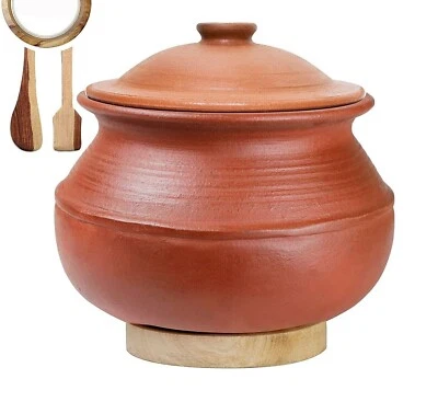 Handmade Terracotta Unglazed Clay Handi/Earthen Pot for Cooking with Lid Red 2 L - Image 1 of 4